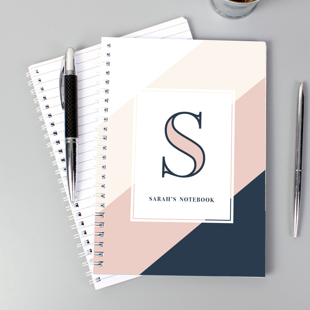 Personalised Free Text Navy & Blush A5 Notebook - Buy Stationery & Pens at GiftMasters.co.uk