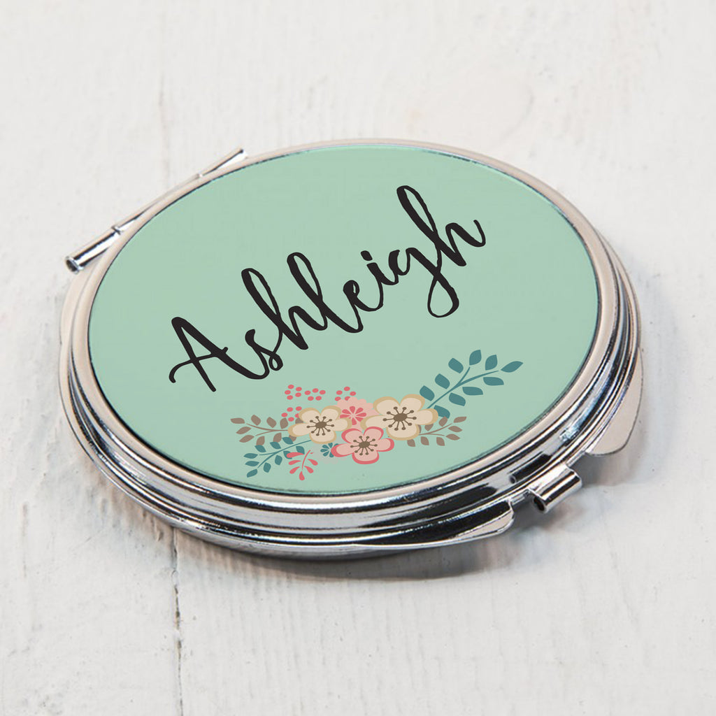 Personalised Green Floral Compact Mirror - Buy Keepsakes at GiftMasters.co.uk