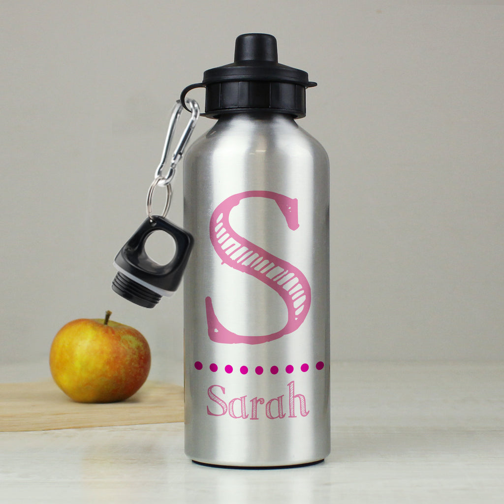 Personalised Pink Name Silver Drinks Bottle - Buy Drinks Bottles at GiftMasters.co.uk