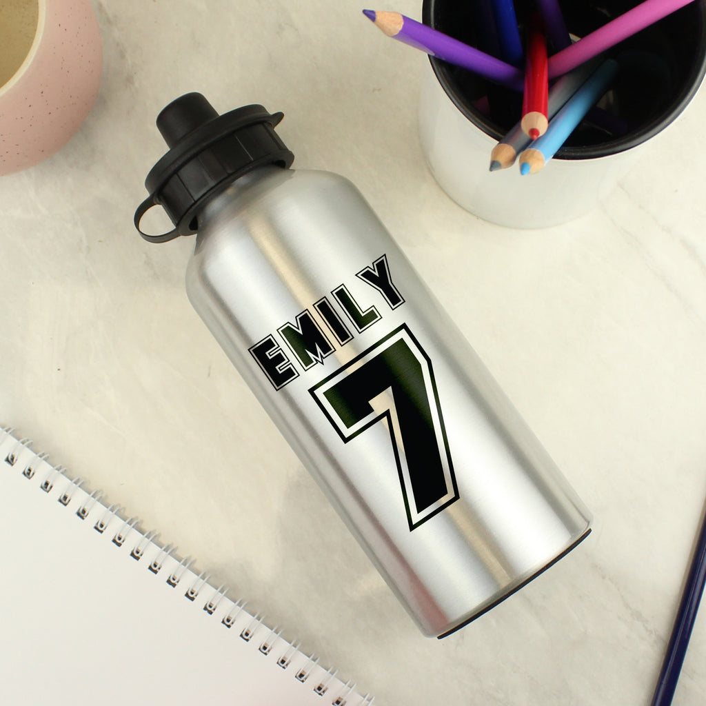 Personalised Sports Number Silver Drinks Bottle - Buy Drinks Bottles at GiftMasters.co.uk