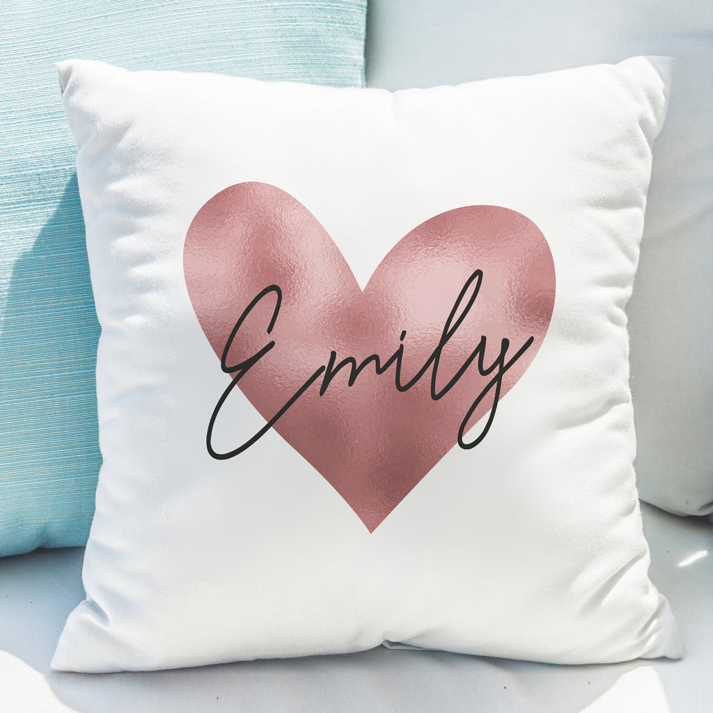 Personalised Name Only Rose Gold Heart Cushion - Buy Textiles at GiftMasters.co.uk