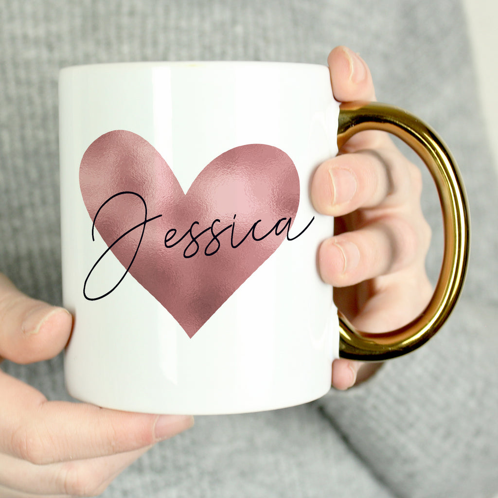 Personalised Heart Gold Handled Mug - Buy Mugs at GiftMasters.co.uk