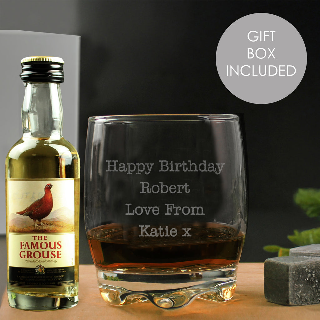 Personalised Free Text Tumbler and Grouse Miniature Set - Buy Glasses & Barware at GiftMasters.co.uk