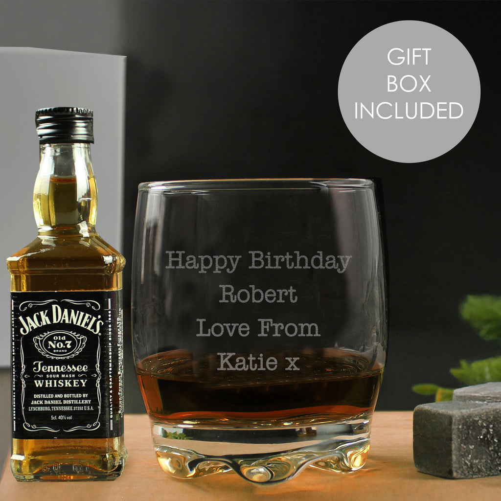 Personalised Free Text Tumbler and Whiskey Miniature Set - Buy Alcohol at GiftMasters.co.uk