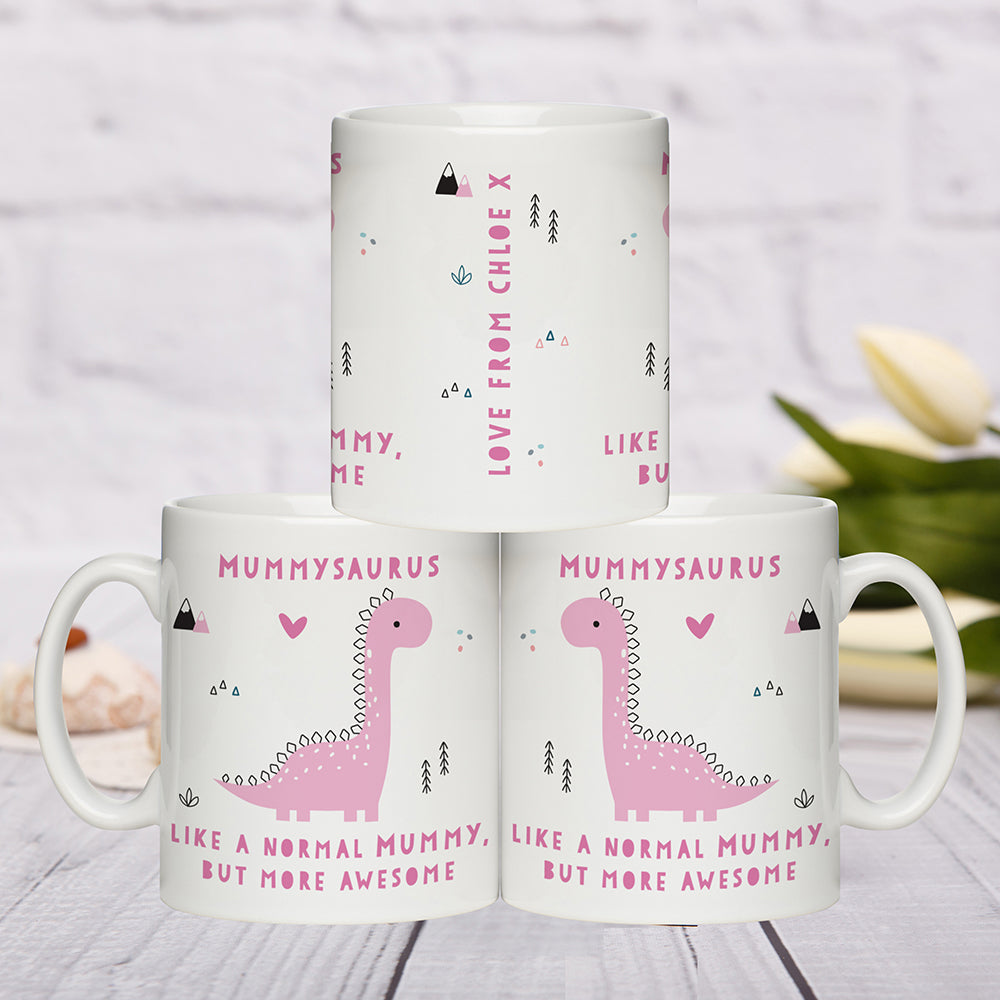 Personalised More Awesome Pink Dinosaur Mug - Buy Mugs at GiftMasters.co.uk