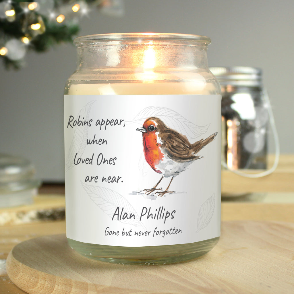 Personalised Robins Appear Large Scented Jar Candle - Buy Candles & Reed Diffusers at GiftMasters.co.uk