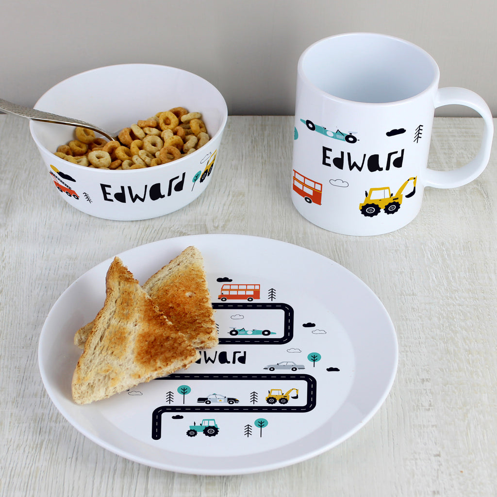 Personalised Little Car Plastic Breakfast Set - Buy Mealtime Essentials at GiftMasters.co.uk