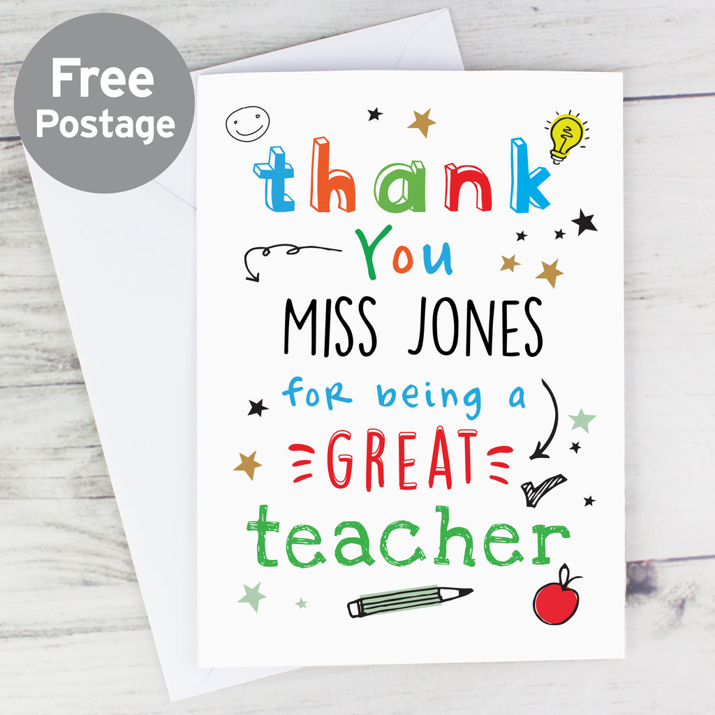 Personalised Thank You Teacher Card - Buy Greetings Cards at GiftMasters.co.uk
