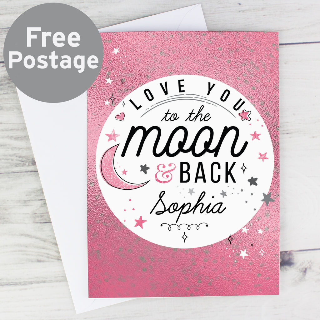 Personalised To The Moon & Back Pink Card - Buy Greetings Cards at GiftMasters.co.uk