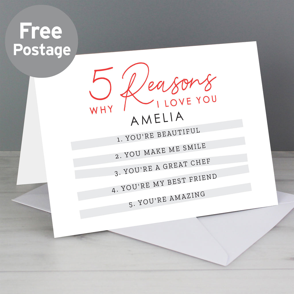 Personalised 5 Reasons Why Card - Buy Greetings Cards at GiftMasters.co.uk
