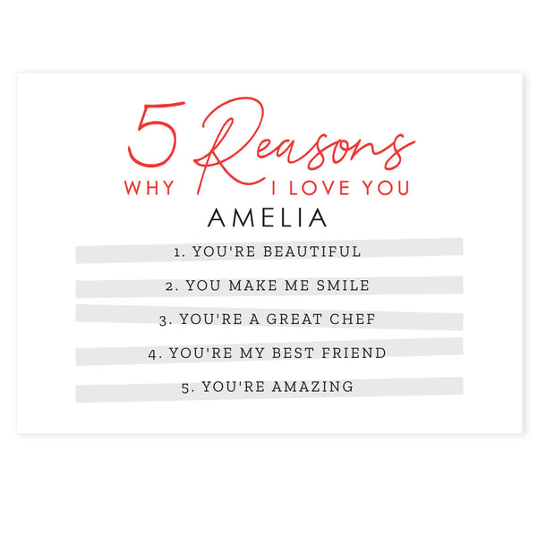 Personalised 5 Reasons Why Card