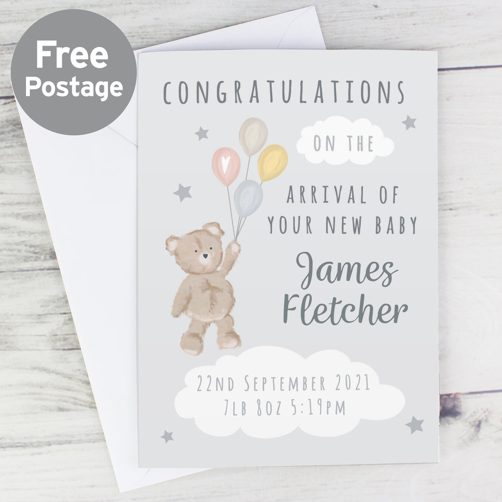 Personalised Teddy & Balloons Card - Buy Greetings Cards at GiftMasters.co.uk