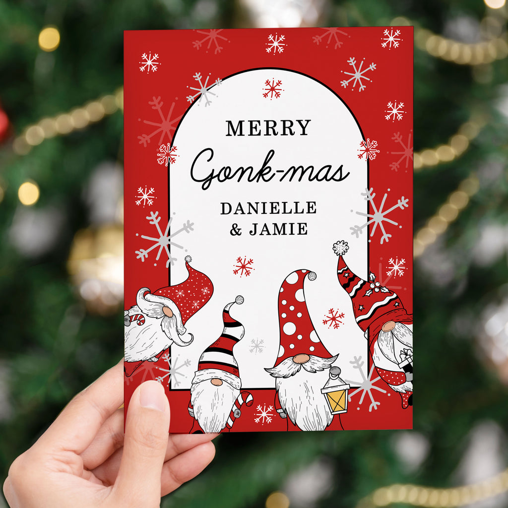 Personalised Red Gonks Christmas Card - Buy Greetings Cards at GiftMasters.co.uk