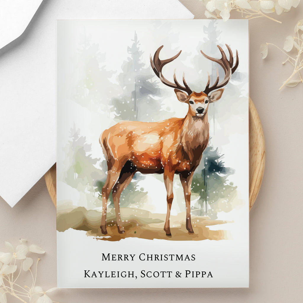 Personalised Watercolour Stag Greetings Card - Buy Greetings Cards at GiftMasters.co.uk