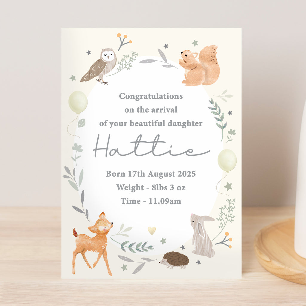 Personalised Woodland Animals New Baby Card - Buy Greetings Cards at GiftMasters.co.uk