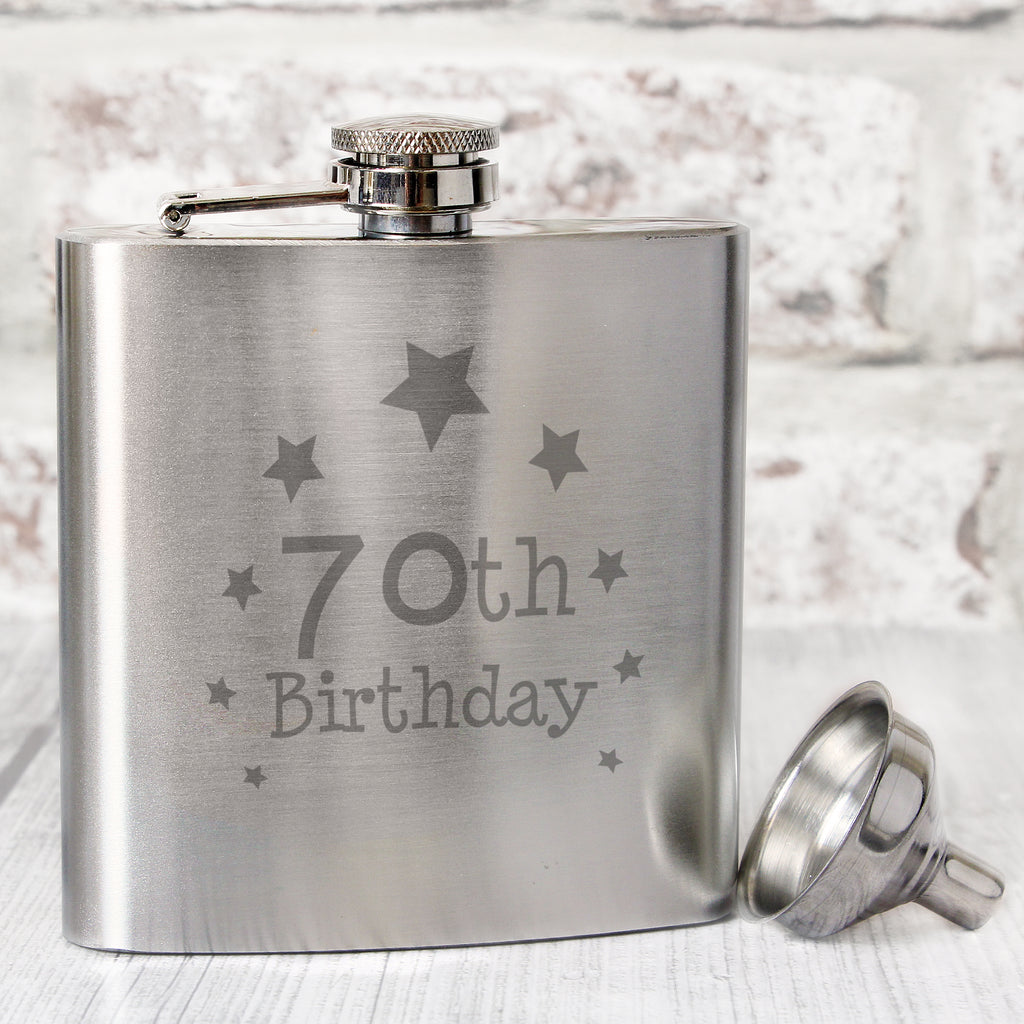 70th Birthday Hip Flask - Buy Glasses & Barware at GiftMasters.co.uk