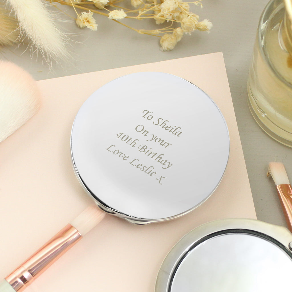Personalised Silver Round Compact Mirror - Buy Keepsakes at GiftMasters.co.uk