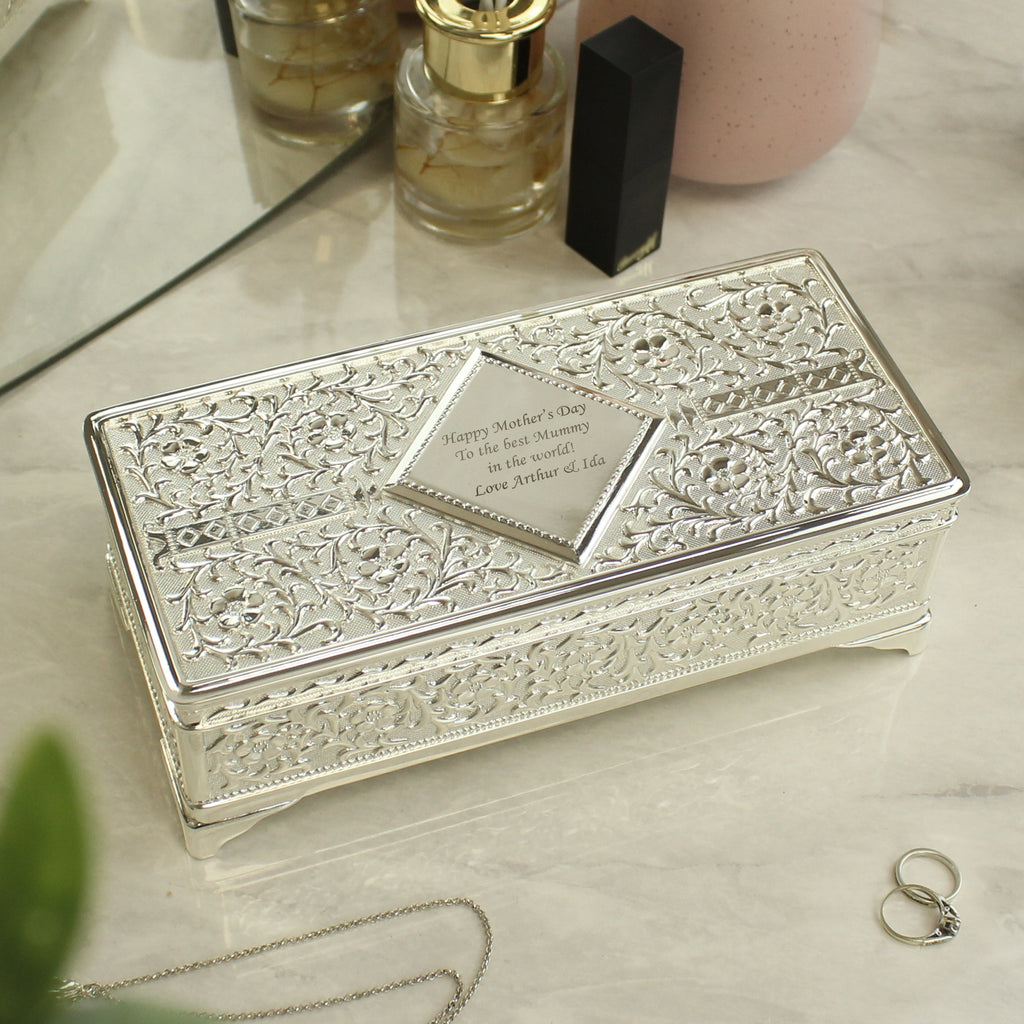 Personalised Antique Silver Plated Jewellery Box - Buy Trinket, Jewellery & Keepsake Boxes at GiftMasters.co.uk