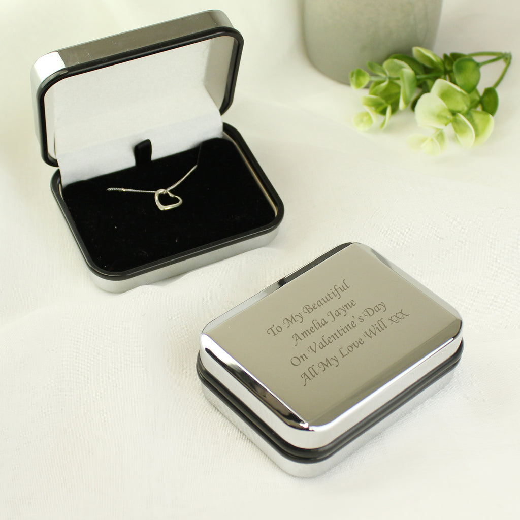 Personalised Box With Sterling Silver Heart Necklace - Buy Trinket, Jewellery & Keepsake Boxes at GiftMasters.co.uk