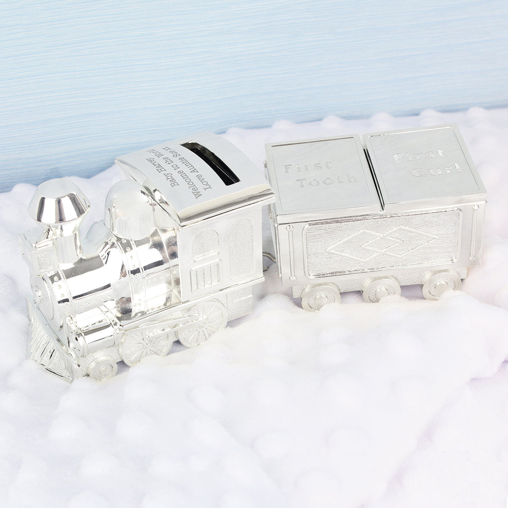 Personalised Train Money Box with Tooth & Curl Trinket Box - Buy Money Boxes at GiftMasters.co.uk