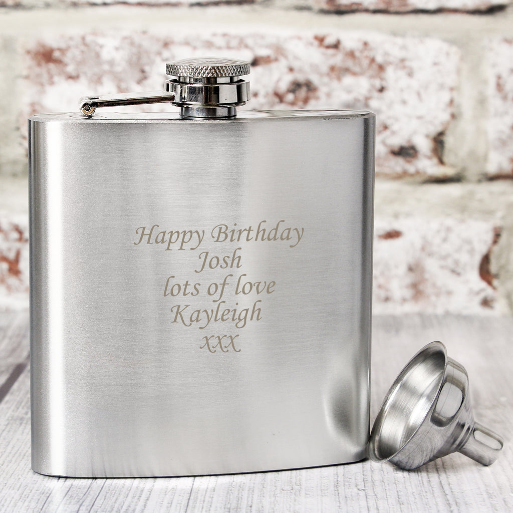 Personalised Boxed Stainless Steel Hip Flask - Buy Glasses & Barware at GiftMasters.co.uk