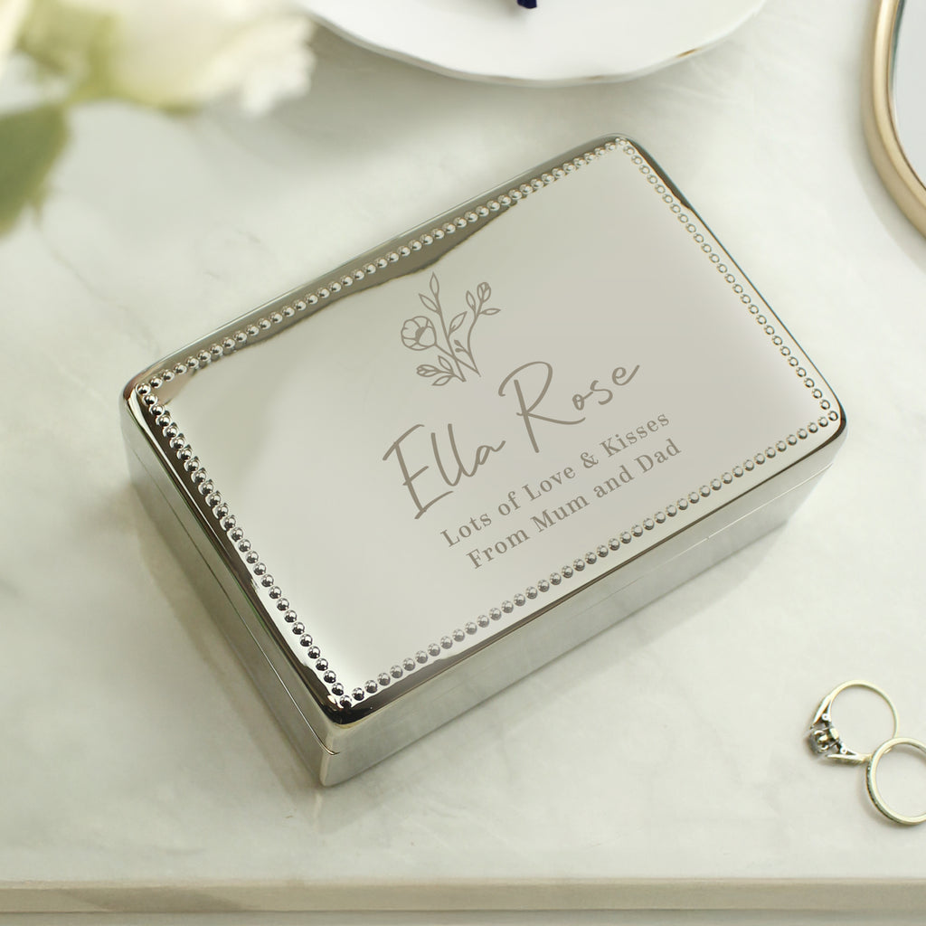 Personalised Floral Small Jewellery Box - Buy Trinket, Jewellery & Keepsake Boxes at GiftMasters.co.uk