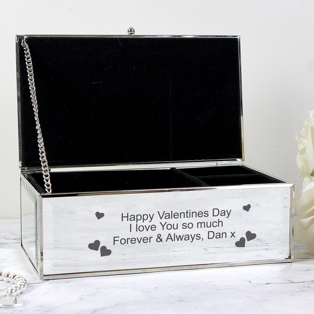 Personalised Hearts Mirrored Jewellery Box - Buy Trinket, Jewellery & Keepsake Boxes at GiftMasters.co.uk
