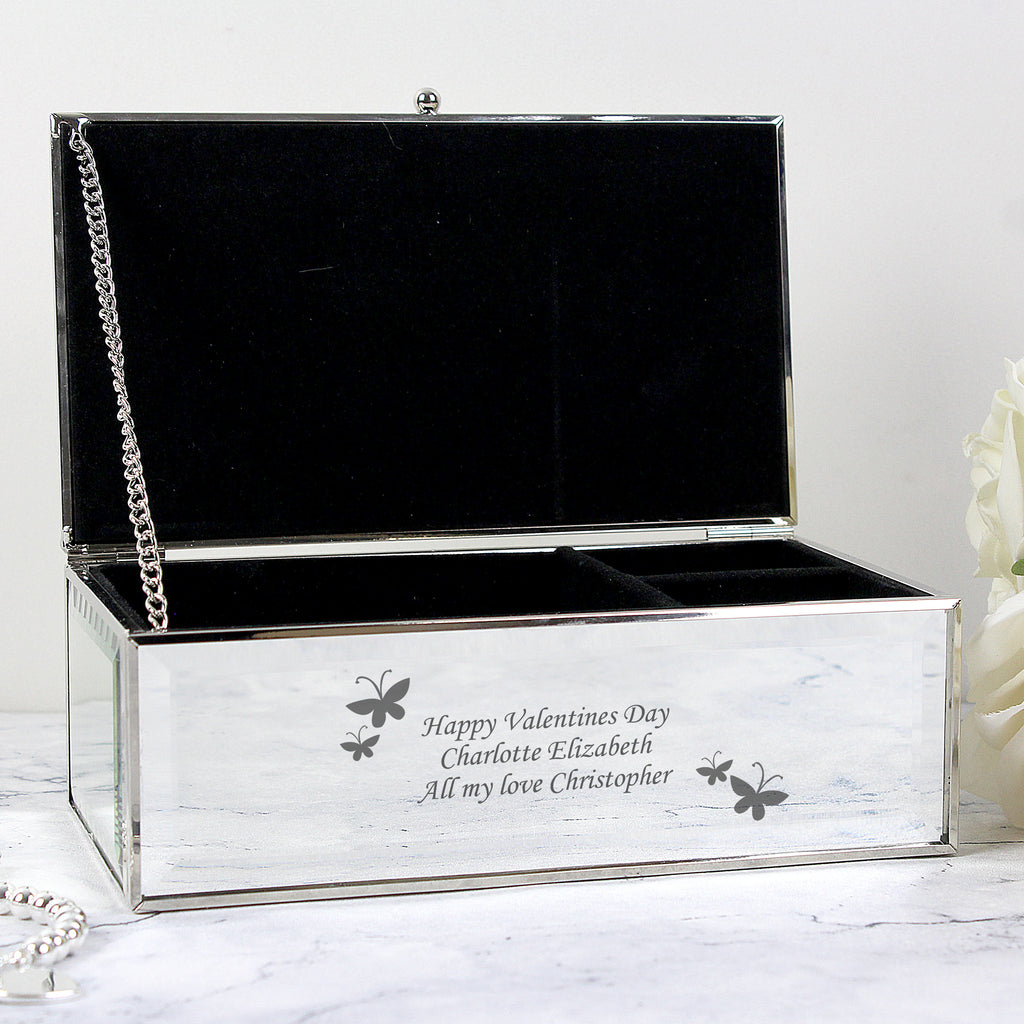 Personalised Butterflies Mirrored Jewellery Box - Buy Trinket, Jewellery & Keepsake Boxes at GiftMasters.co.uk
