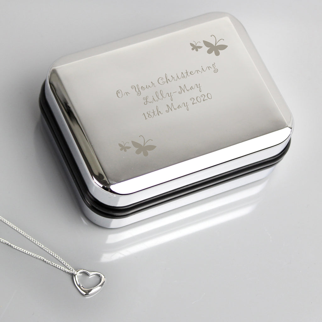 Personalised Butterfly Sterling Silver Heart Necklace and Box - Buy Jewellery at GiftMasters.co.uk