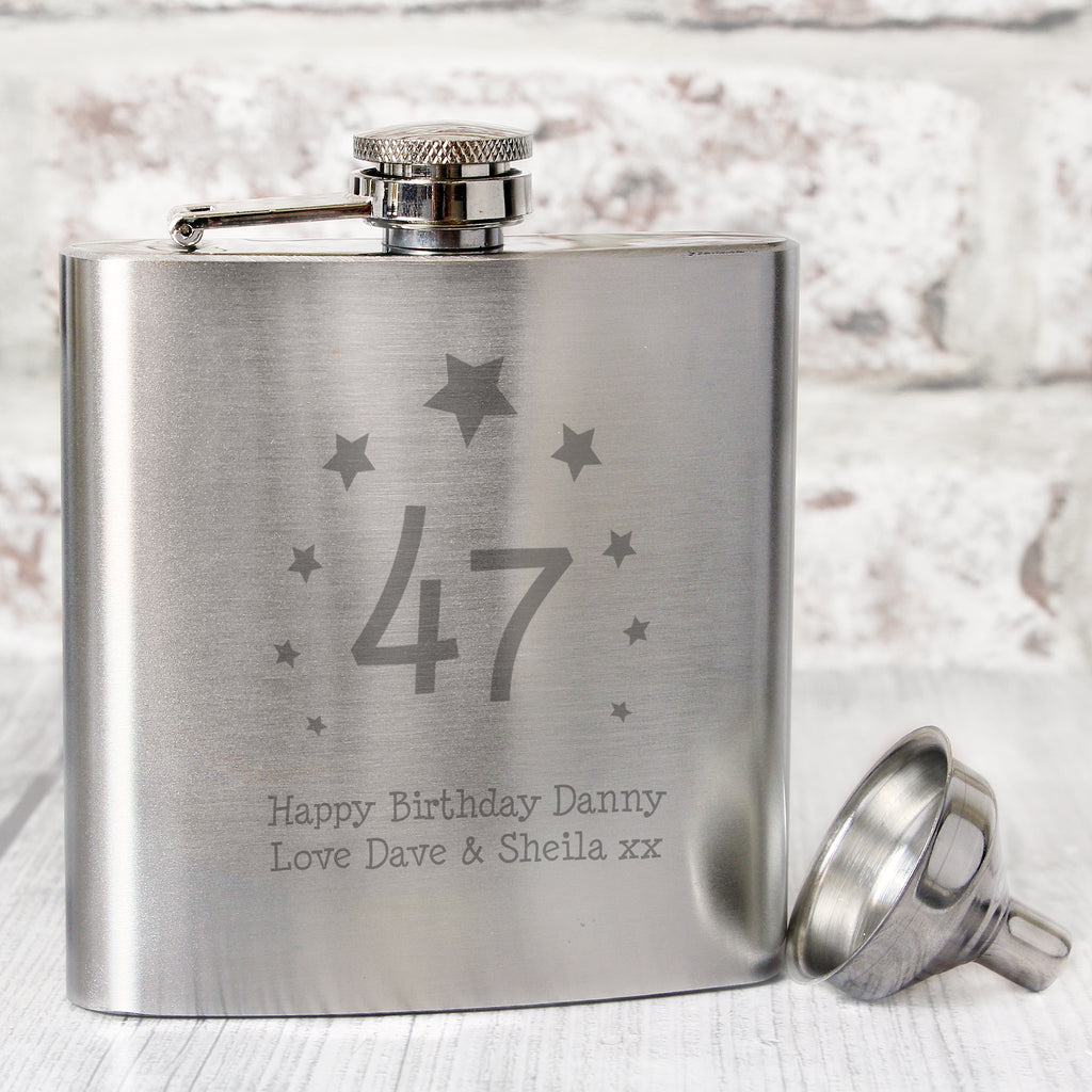 Personalised Stars Age Hip Flask - Buy Glasses & Barware at GiftMasters.co.uk