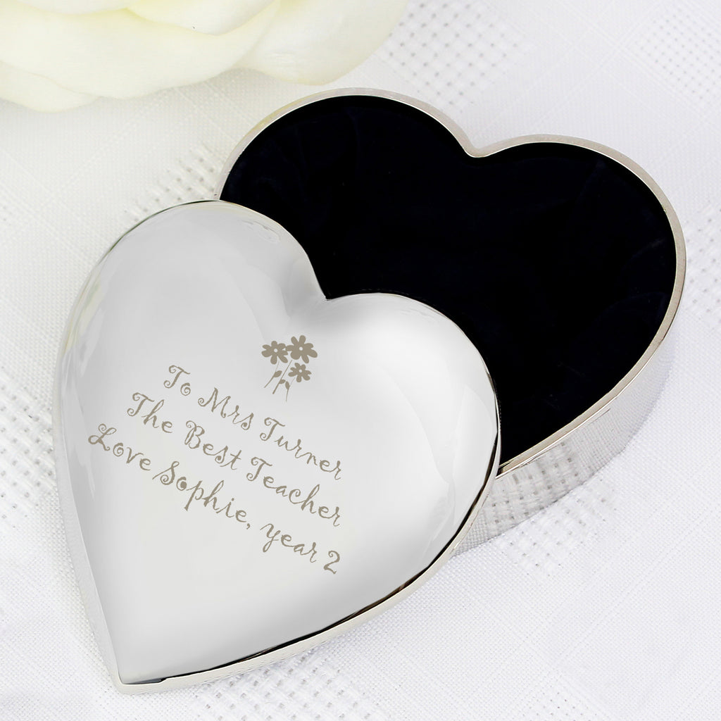 Personalised Teacher Heart Flowers Trinket Box - Buy Trinket, Jewellery & Keepsake Boxes at GiftMasters.co.uk