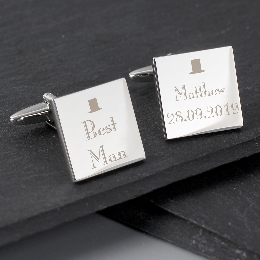 Personalised Decorative Wedding Best Man Square Cufflinks - Buy Jewellery at GiftMasters.co.uk