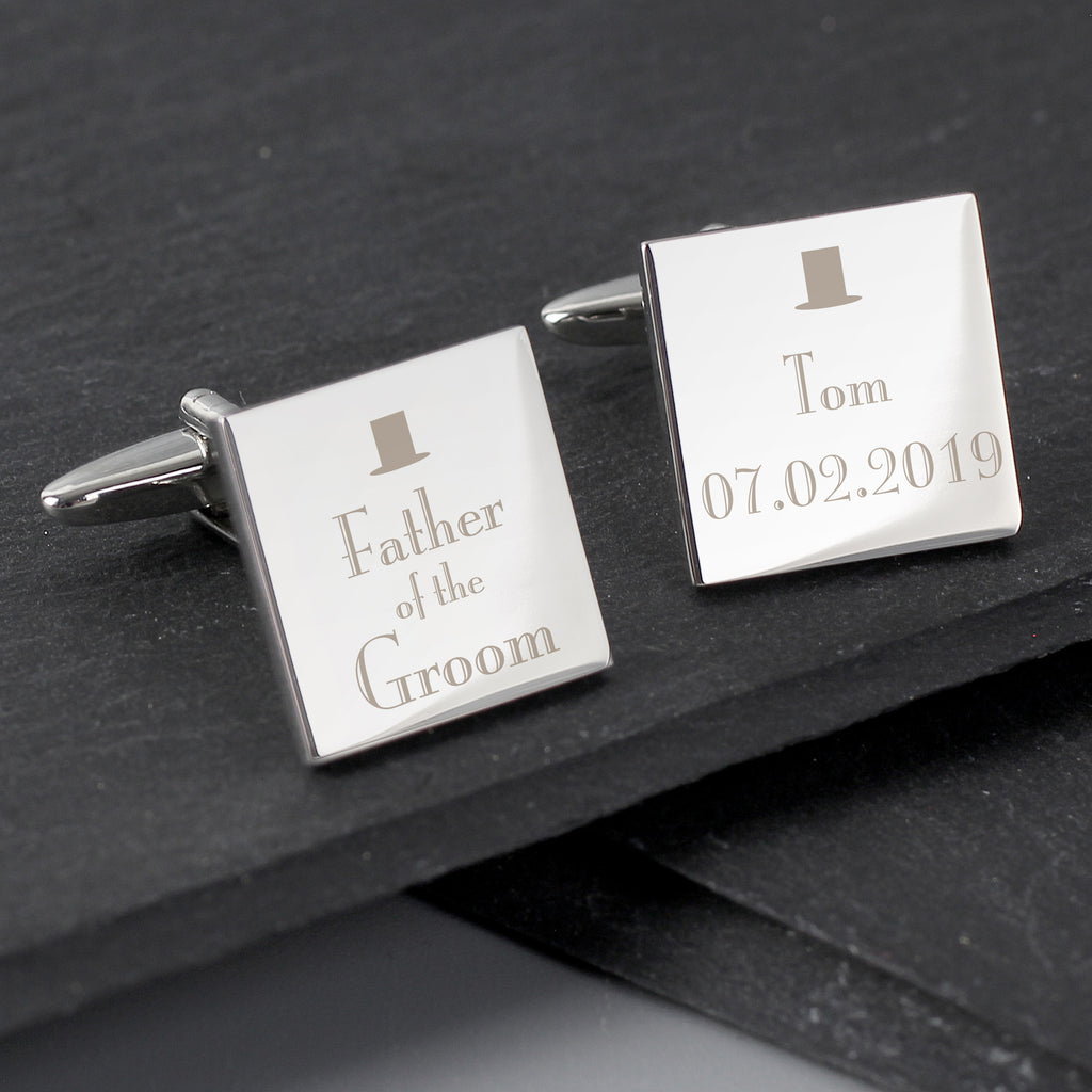Personalised Decorative Wedding Father of the Groom Square Cufflinks - Buy Jewellery at GiftMasters.co.uk