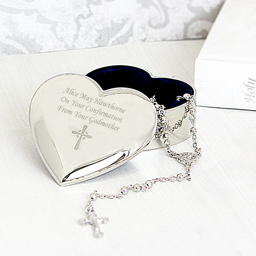 Personalised Rosary Beads and Cross Heart Trinket Box - Buy Jewellery at GiftMasters.co.uk