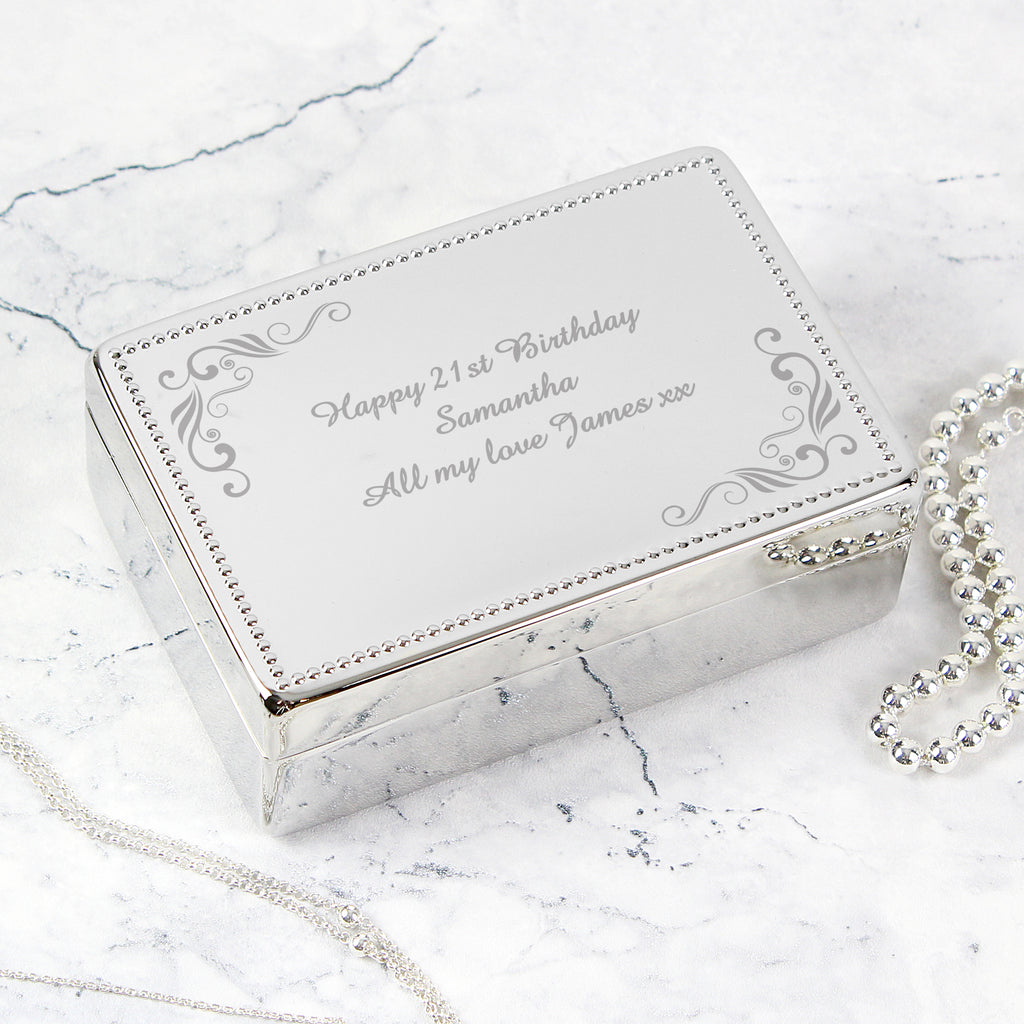 Personalised Swirl Rectangular Jewellery Box - Buy Trinket, Jewellery & Keepsake Boxes at GiftMasters.co.uk