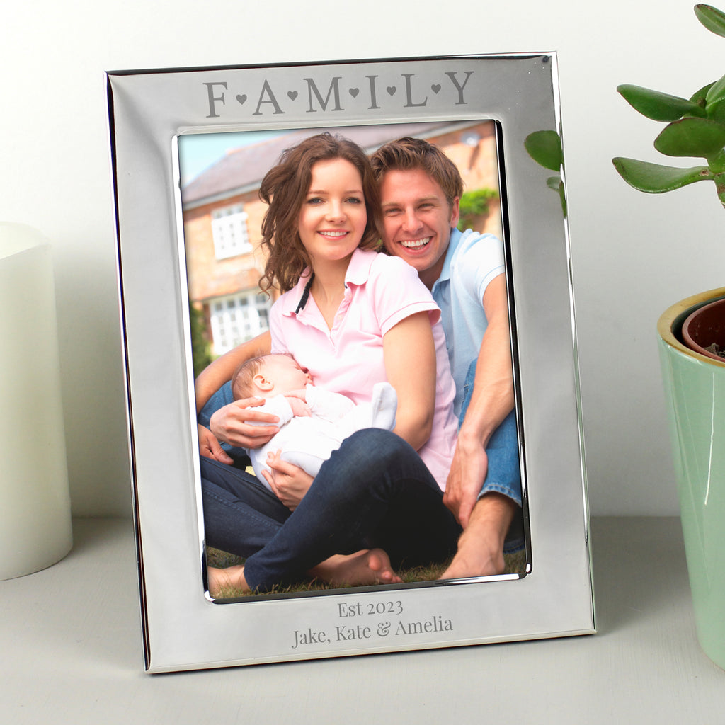 Personalised Silver 5x7 Family & Hearts Photo Frame - Buy Photo Frames, Albums and Guestbooks at GiftMasters.co.uk