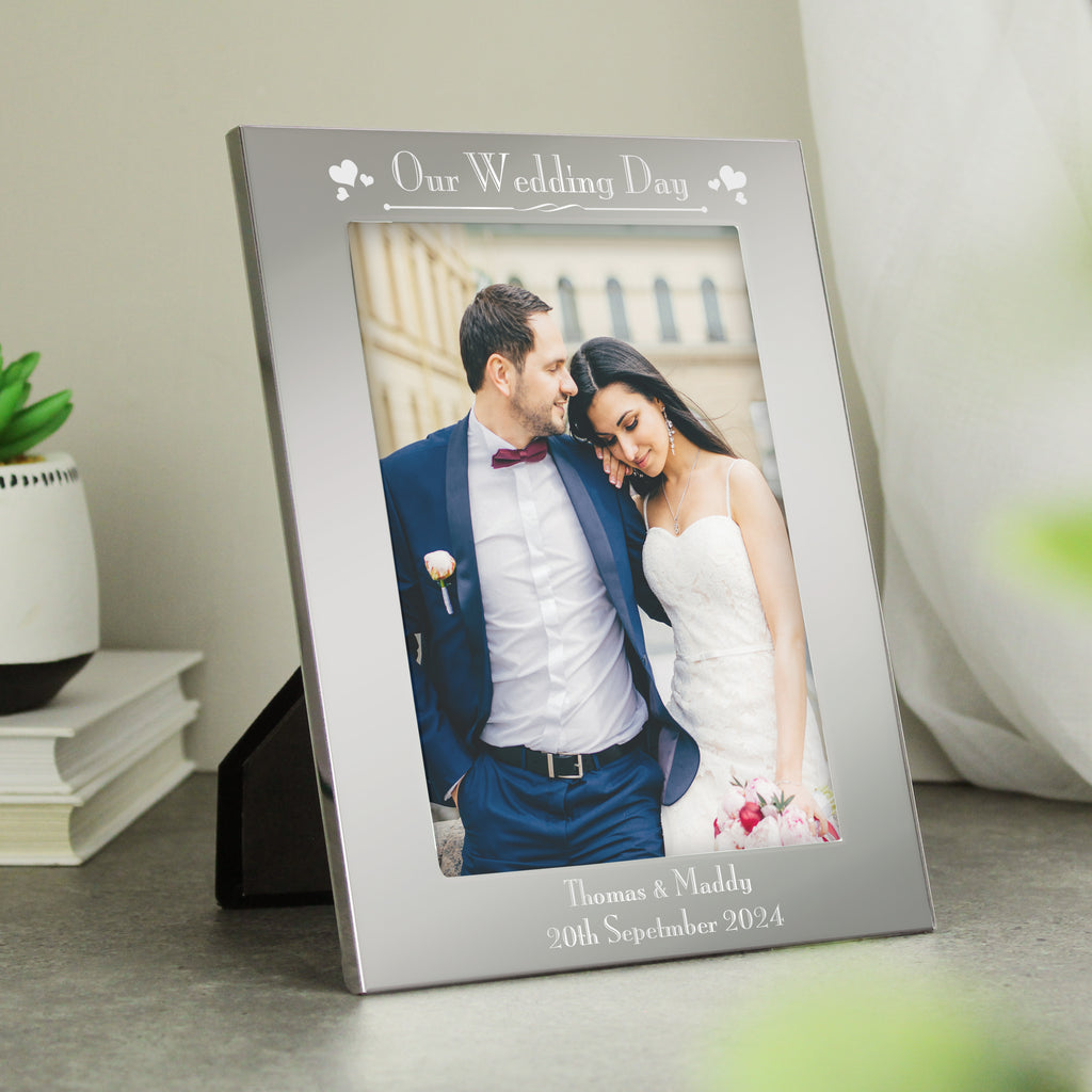 Personalised Silver 5x7 Decorative Our Wedding Day Photo Frame - Buy Photo Frames, Albums and Guestbooks at GiftMasters.co.uk