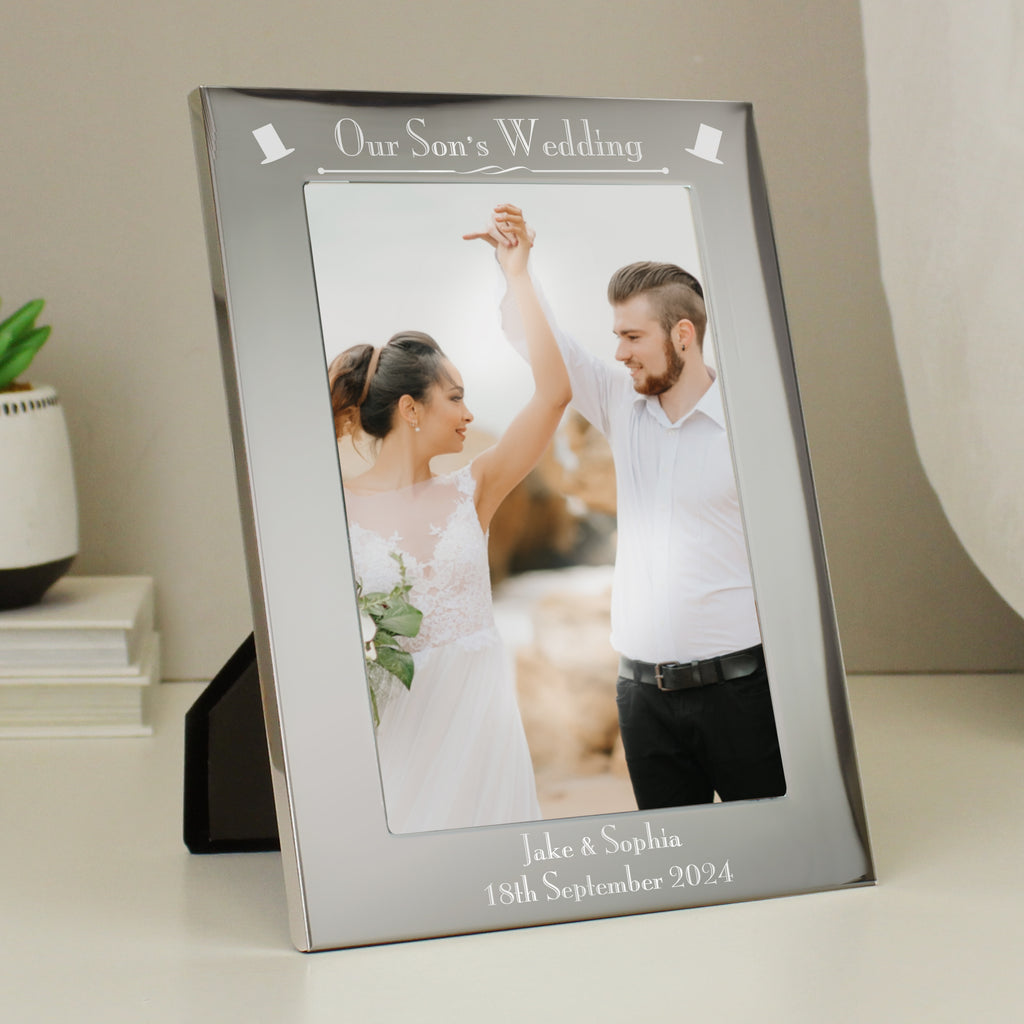 Personalised Silver 5x7 Decorative Our Sons Wedding Photo Frame - Buy Photo Frames, Albums and Guestbooks at GiftMasters.co.uk