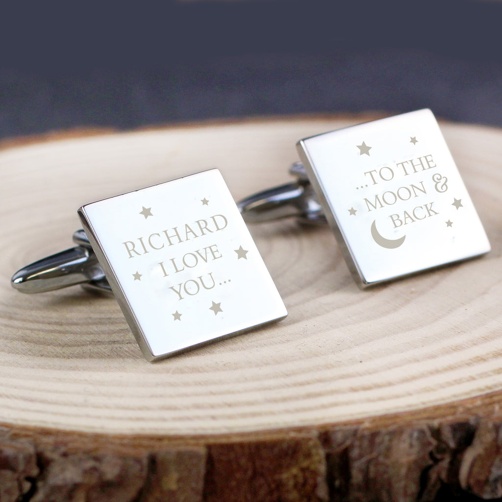 Personalised To the Moon and Back Square Cufflinks - Buy Jewellery at GiftMasters.co.uk