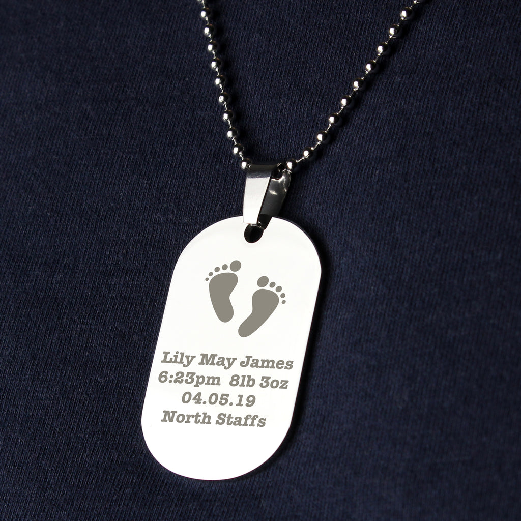 Personalised Footprints Stainless Steel Dog Tag Necklace - Buy Jewellery at GiftMasters.co.uk