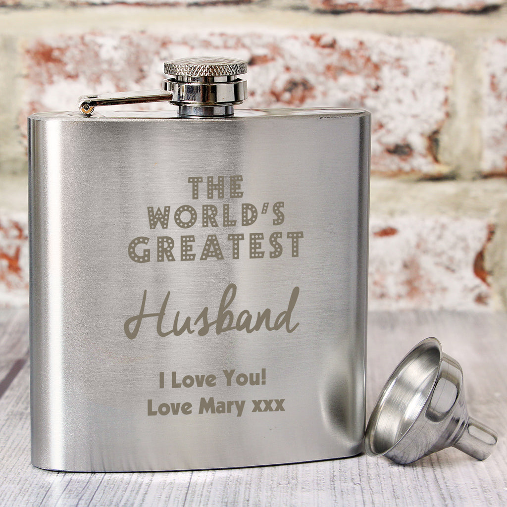 Personalised 'The World's Greatest' Hip Flask - Buy Glasses & Barware at GiftMasters.co.uk