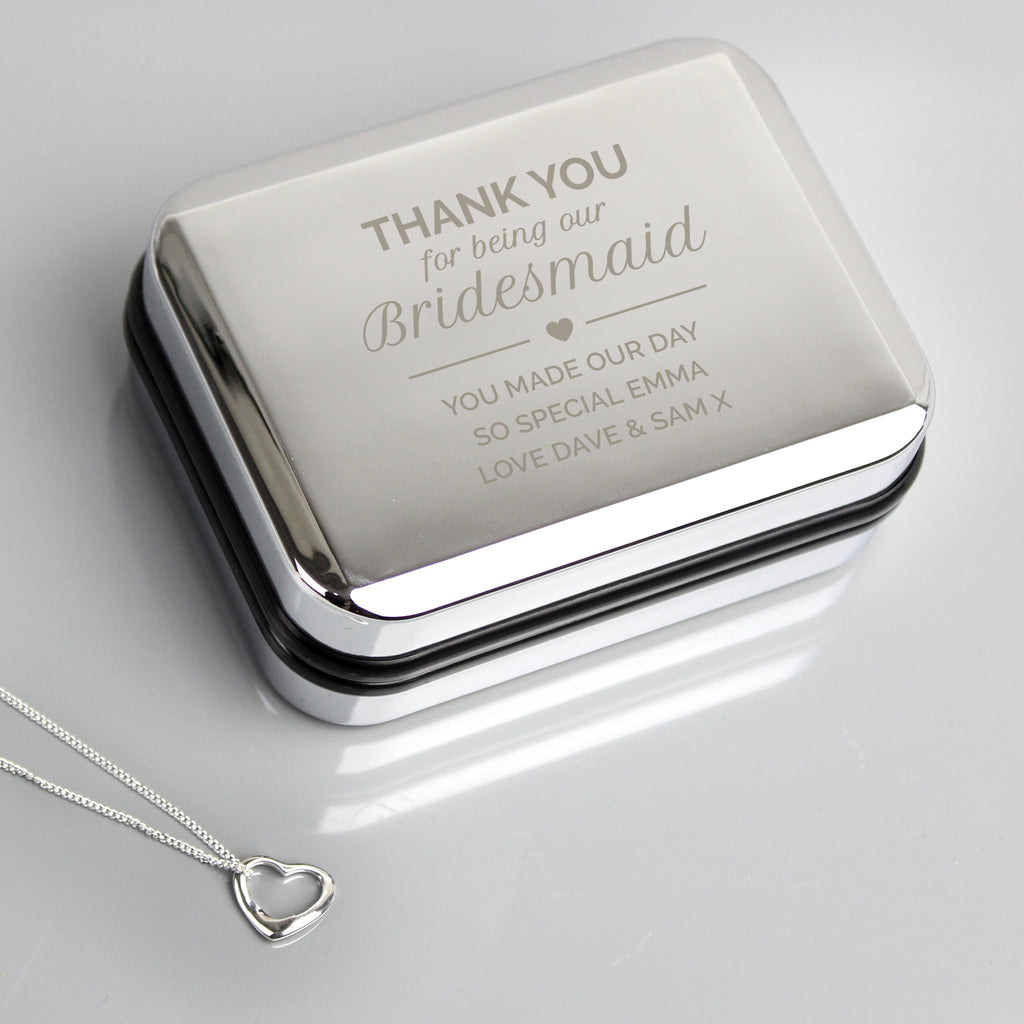 Personalised Bridesmaid Box and Sterling Silver Heart Necklace - Buy Jewellery at GiftMasters.co.uk