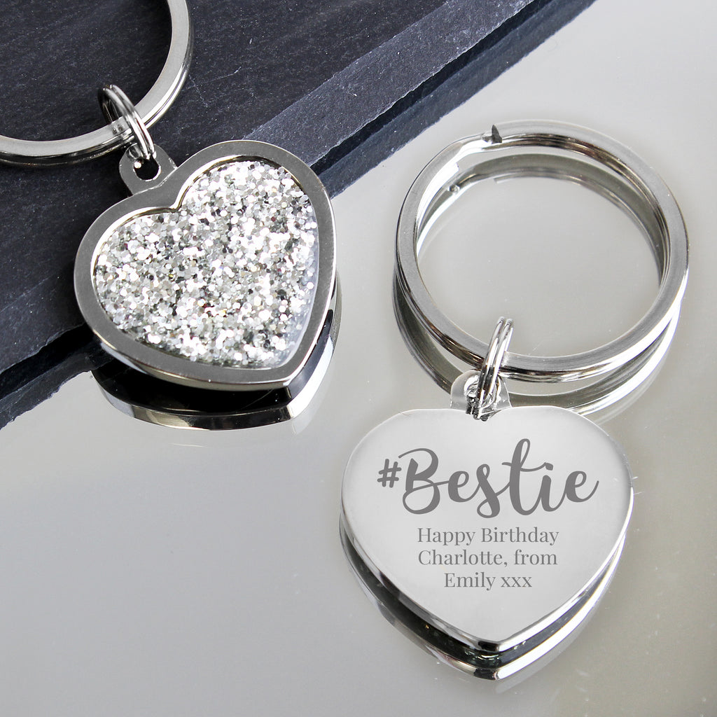 Personalised #Bestie Diamante Heart Keyring - Buy Keepsakes at GiftMasters.co.uk