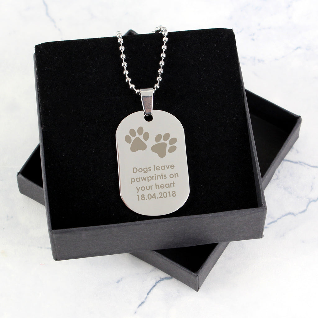Personalised Paw Prints Stainless Steel Dog Tag Necklace - Buy Jewellery at GiftMasters.co.uk