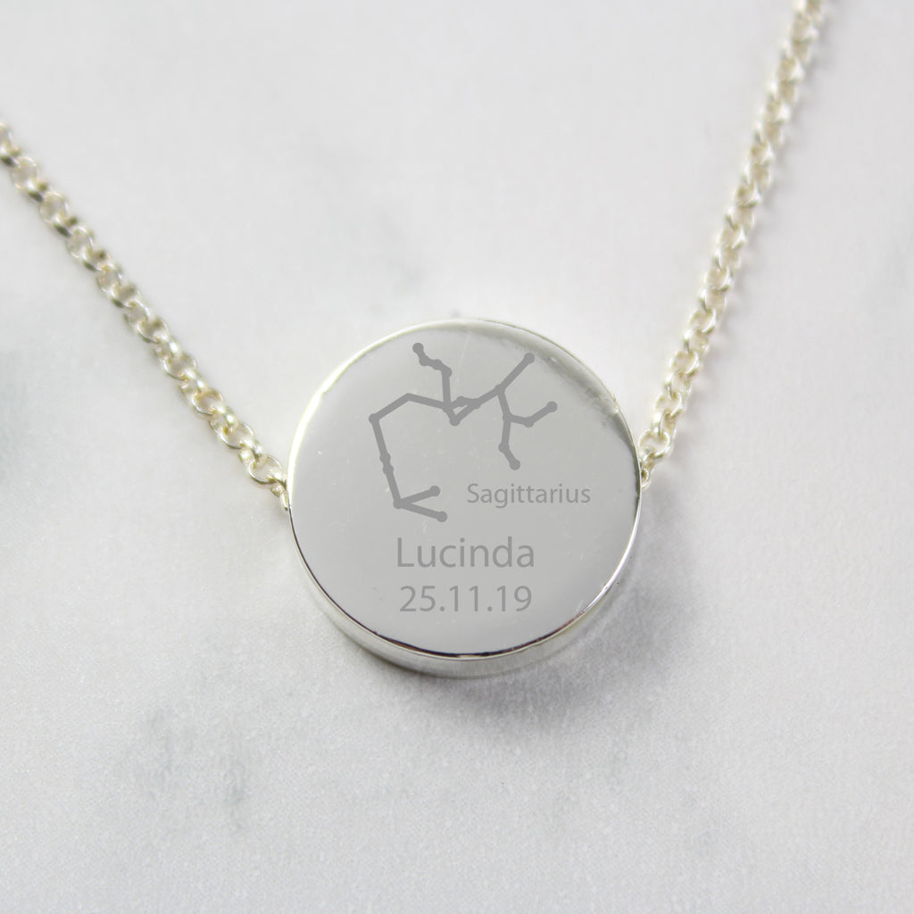 Personalised Sagittarius Zodiac Star Sign Silver Tone Necklace (November 22nd - December 21st) - Buy Jewellery at GiftMasters.co.uk