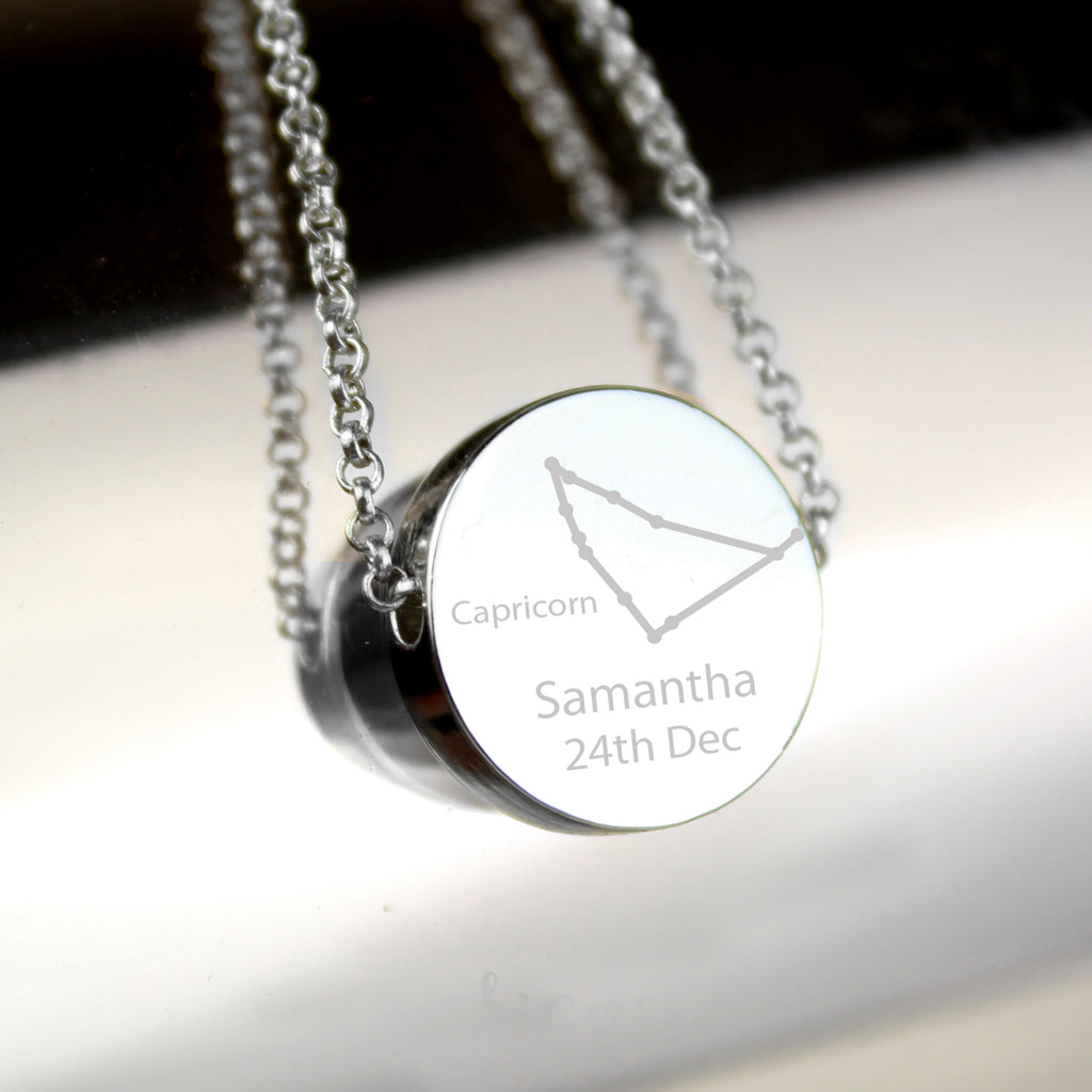 Personalised Capricorn Zodiac Star Sign Silver Tone Necklace (December 22nd - 19th January) - Buy Jewellery at GiftMasters.co.uk