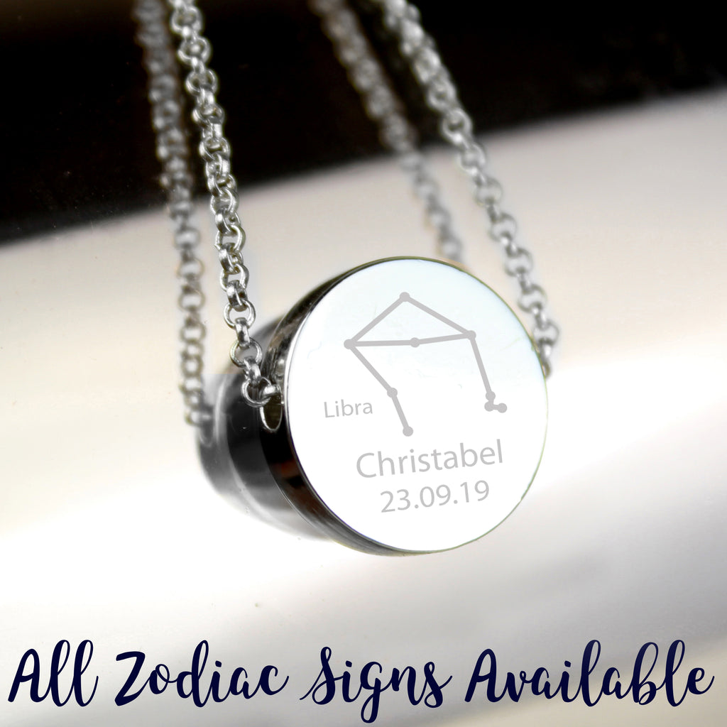 Personalised Libra Zodiac Star Sign Silver Tone Necklace (September 23rd - October 22nd) - Buy Jewellery at GiftMasters.co.uk