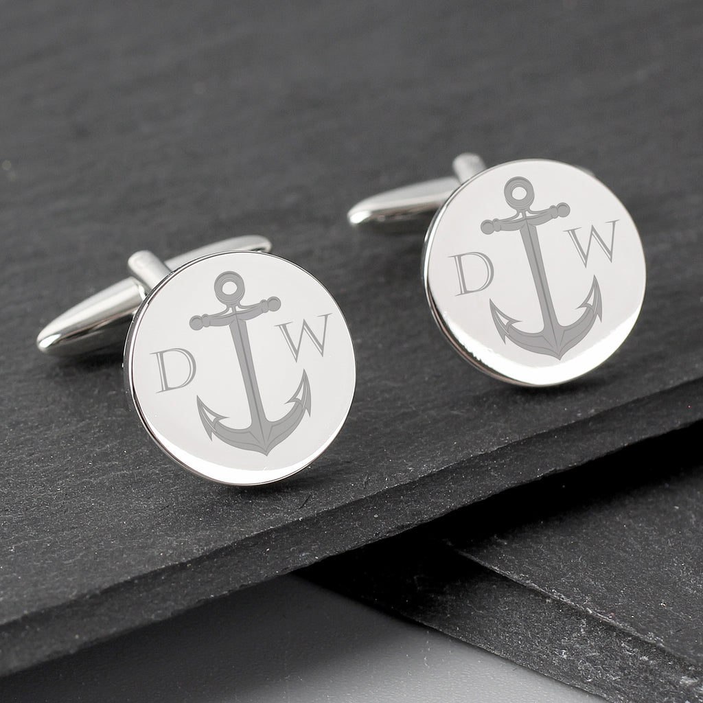 Personalised Anchor Round Cufflinks - Buy Jewellery at GiftMasters.co.uk