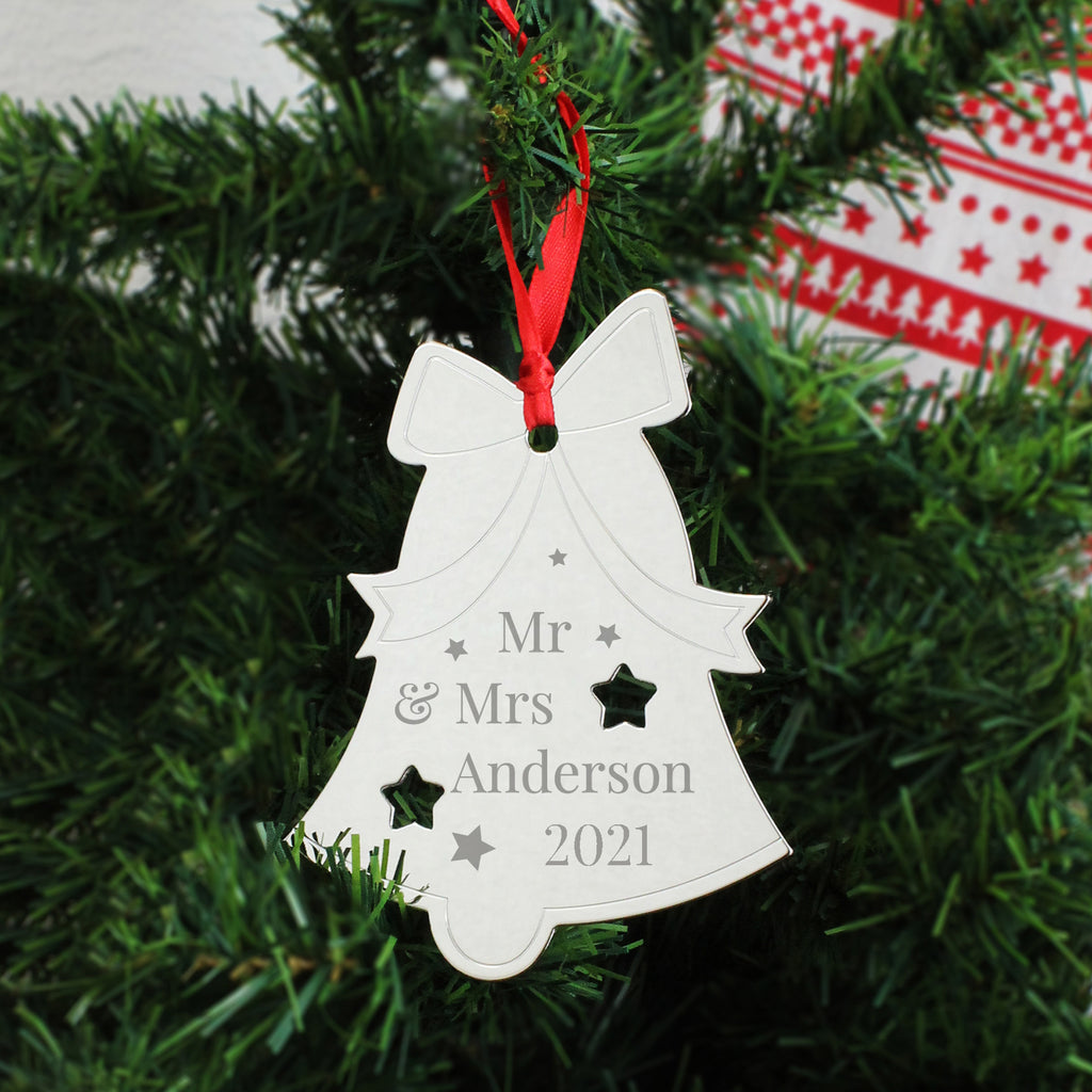 Personalised Mr & Mrs Bell Tree Decoration - Buy Christmas Decorations at GiftMasters.co.uk