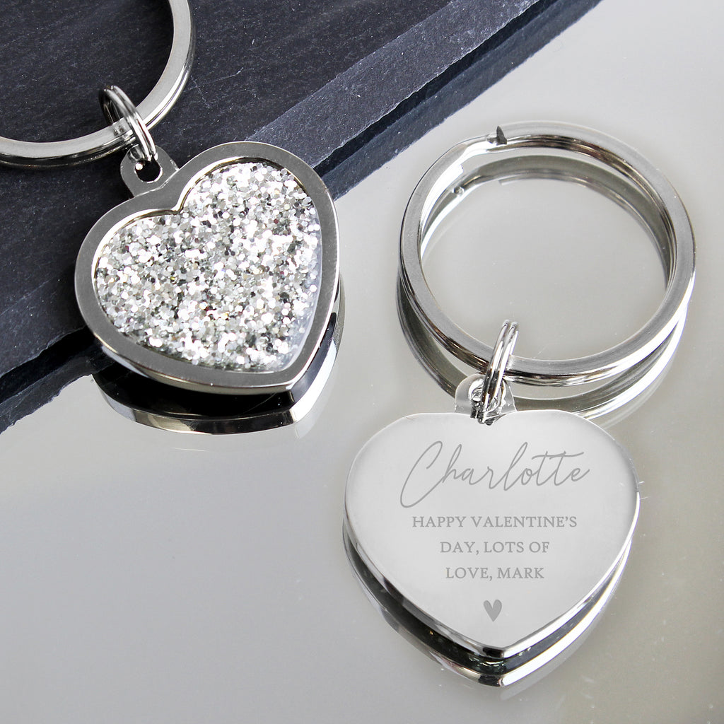 Personalised Name and Message Diamante Heart Keyring - Buy Keepsakes at GiftMasters.co.uk